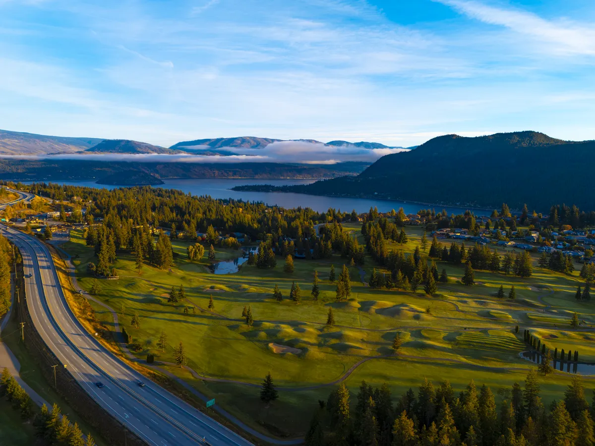 Shuswap Lake Golf Course and Shuswap Lake below the lots at The Highlands at Blind Bay