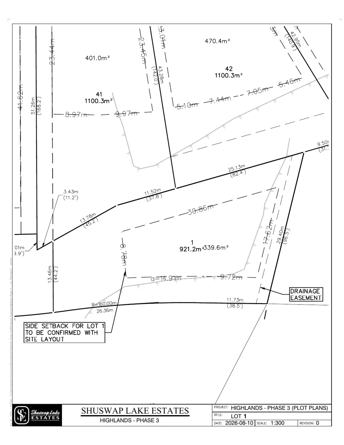 Lot 1 registered survey plot plan — dimensions, setbacks and easements, The Highlands at Blind Bay Phase 3