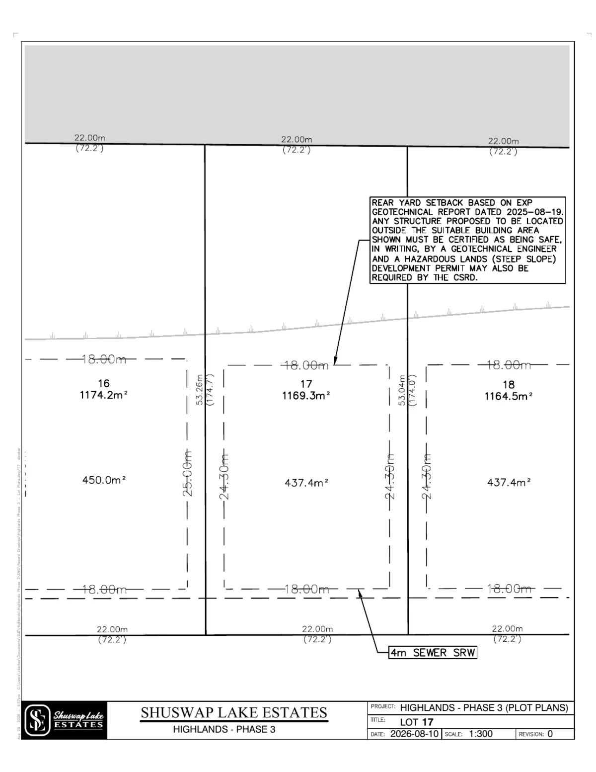 Lot 17 registered survey plot plan — dimensions, setbacks and easements, The Highlands at Blind Bay Phase 3
