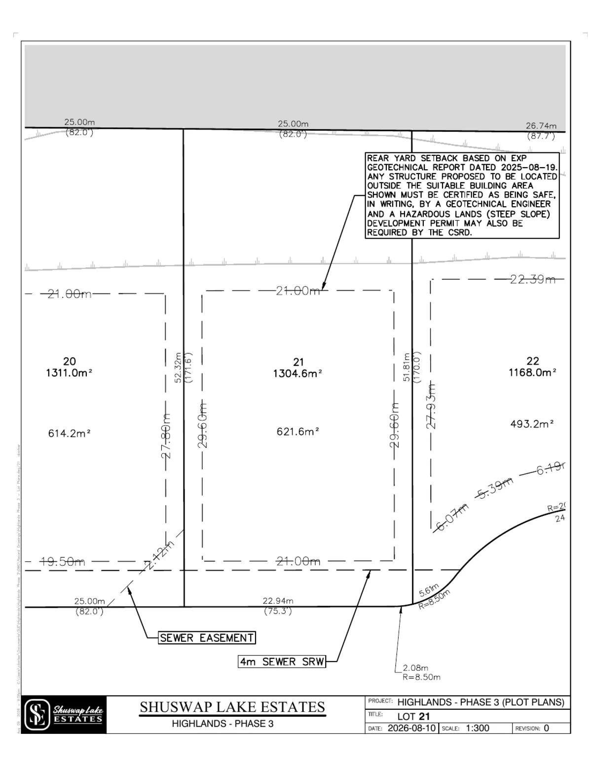 Lot 21 registered survey plot plan — dimensions, setbacks and easements, The Highlands at Blind Bay Phase 3