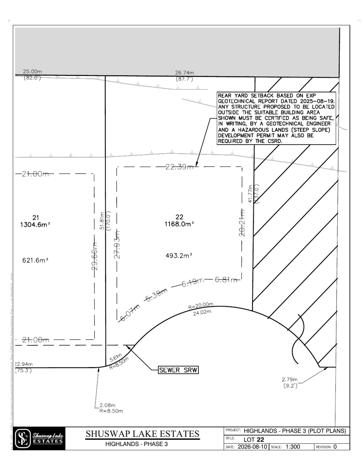 Lot 22 registered survey plot plan — dimensions, setbacks and easements, The Highlands at Blind Bay Phase 3