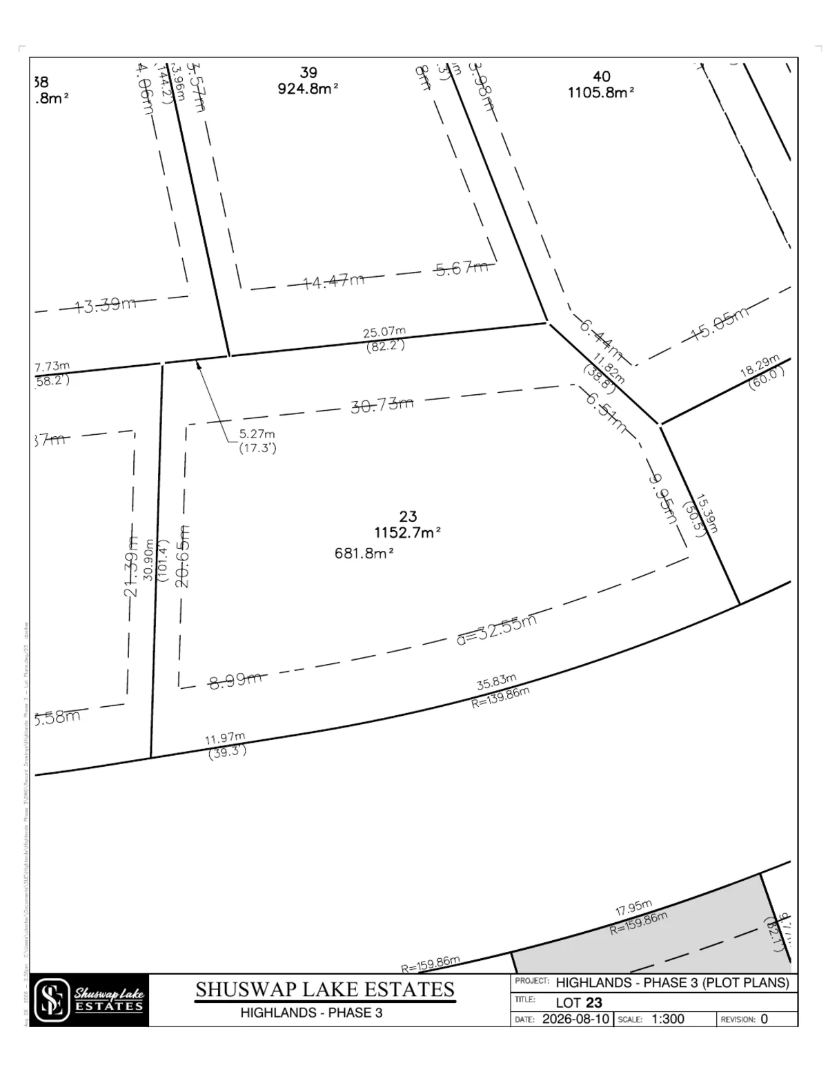 Lot 23 registered survey plot plan — dimensions, setbacks and easements, The Highlands at Blind Bay Phase 3