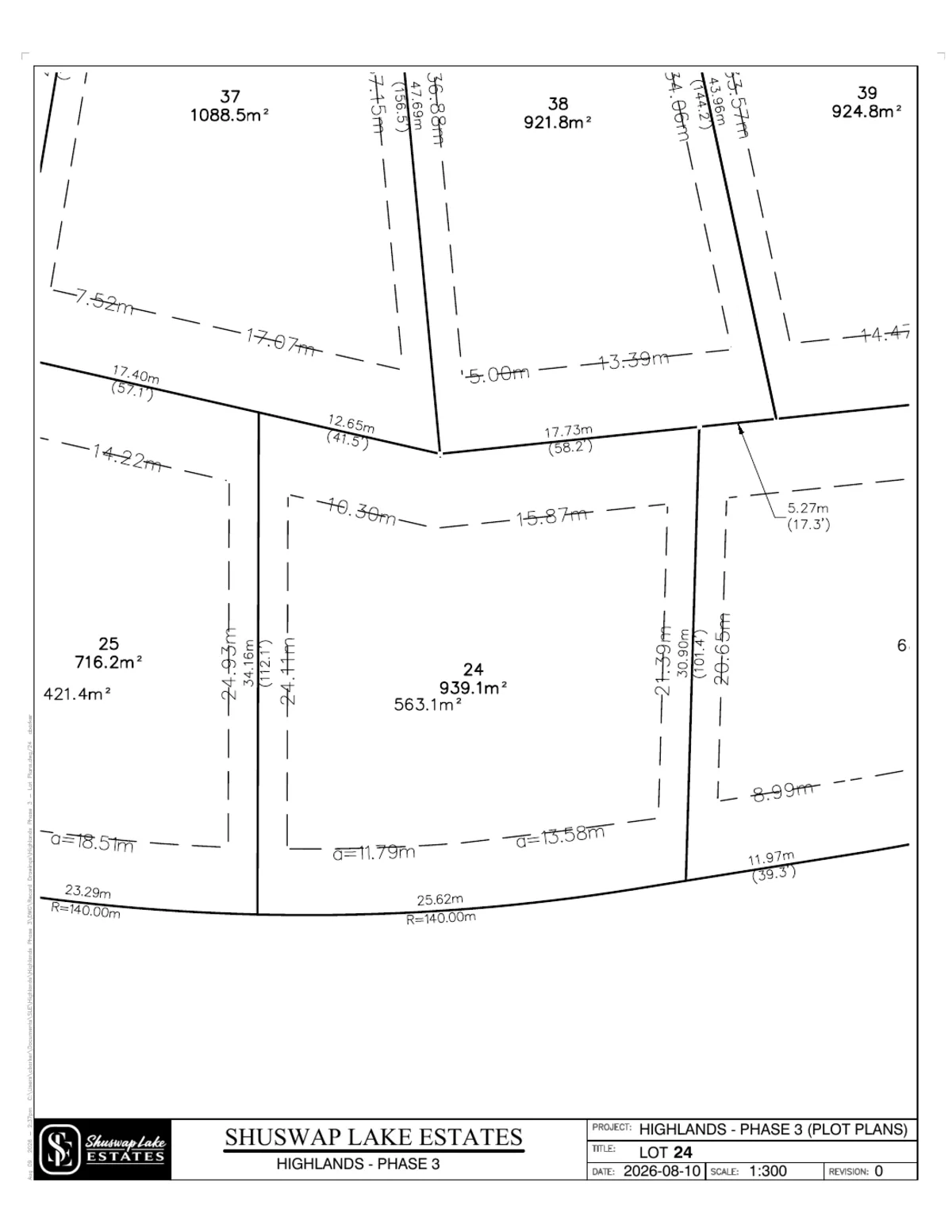 Lot 24 registered survey plot plan — dimensions, setbacks and easements, The Highlands at Blind Bay Phase 3