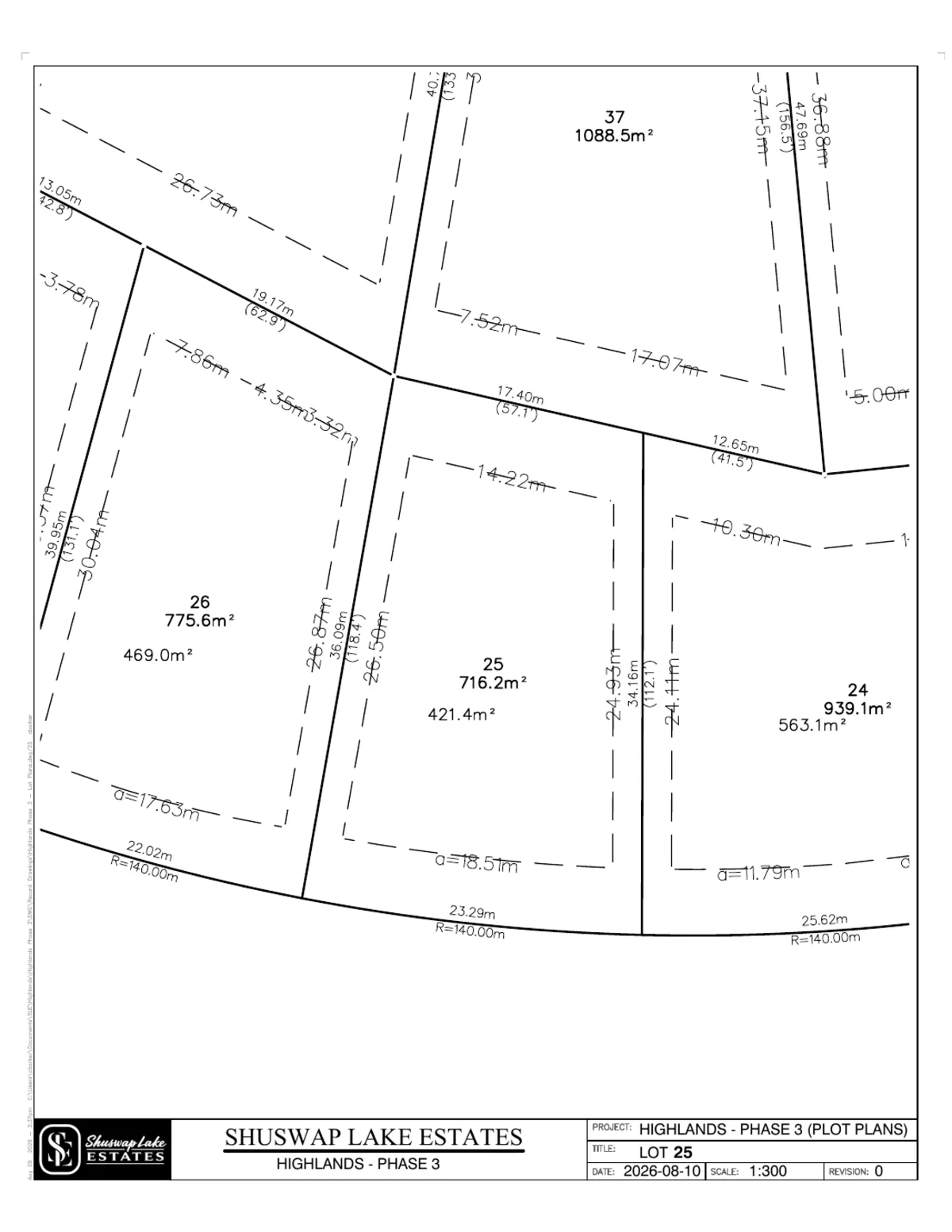 Lot 25 registered survey plot plan — dimensions, setbacks and easements, The Highlands at Blind Bay Phase 3