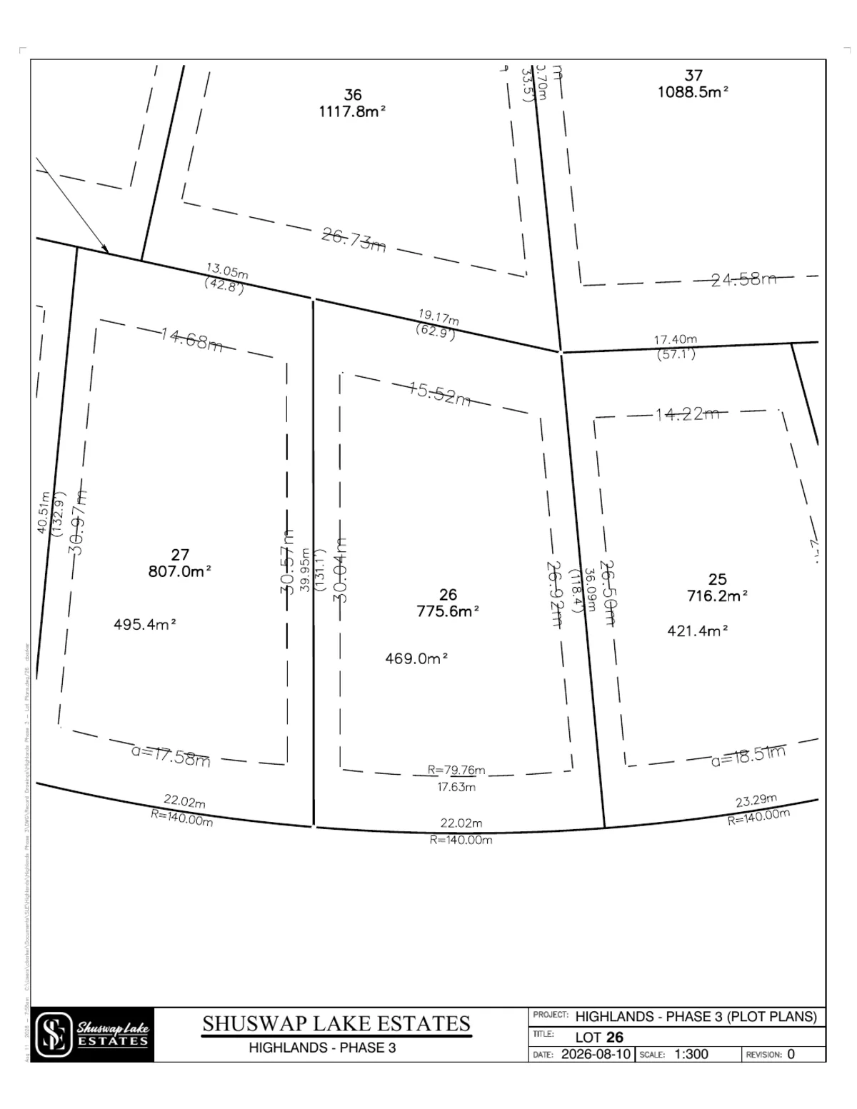 Lot 26 registered survey plot plan — dimensions, setbacks and easements, The Highlands at Blind Bay Phase 3