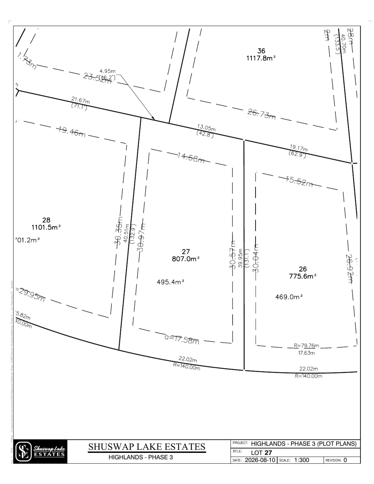 Lot 27 registered survey plot plan — dimensions, setbacks and easements, The Highlands at Blind Bay Phase 3