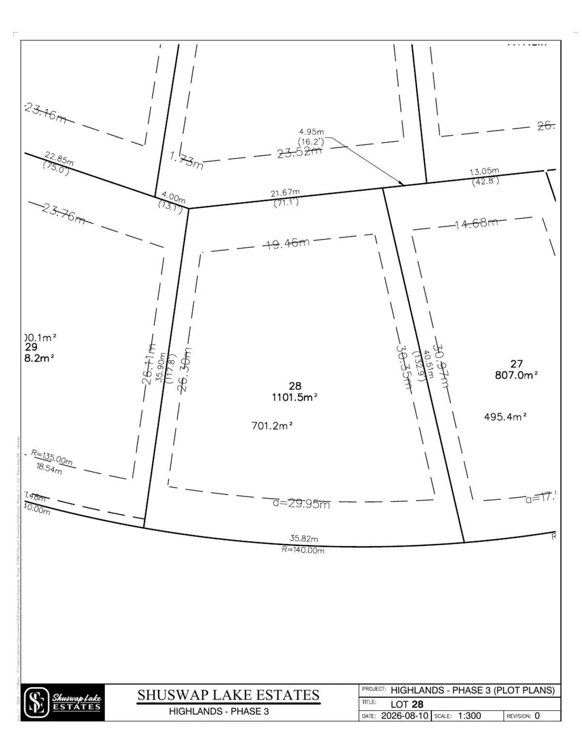 Lot 28 registered survey plot plan — dimensions, setbacks and easements, The Highlands at Blind Bay Phase 3