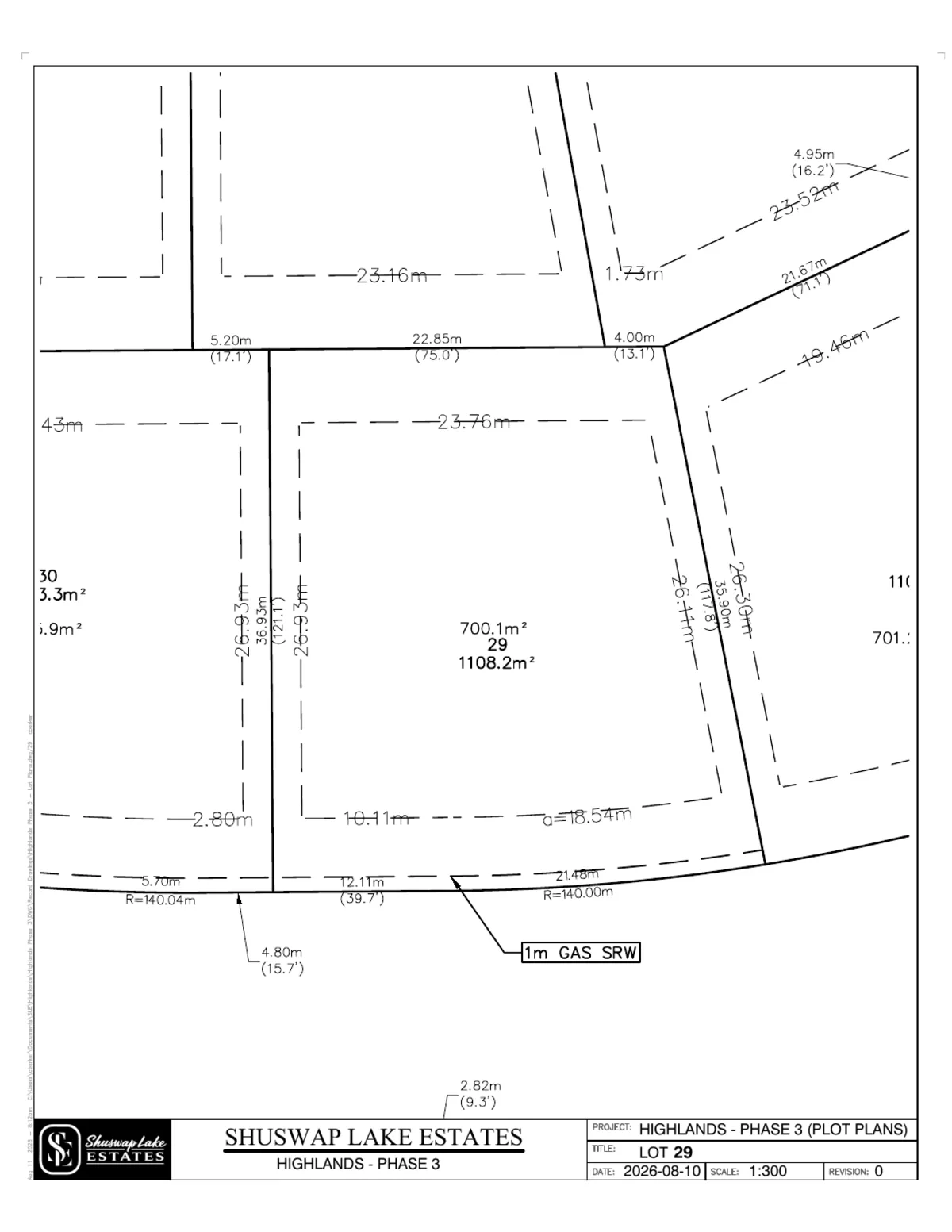 Lot 29 registered survey plot plan — dimensions, setbacks and easements, The Highlands at Blind Bay Phase 3