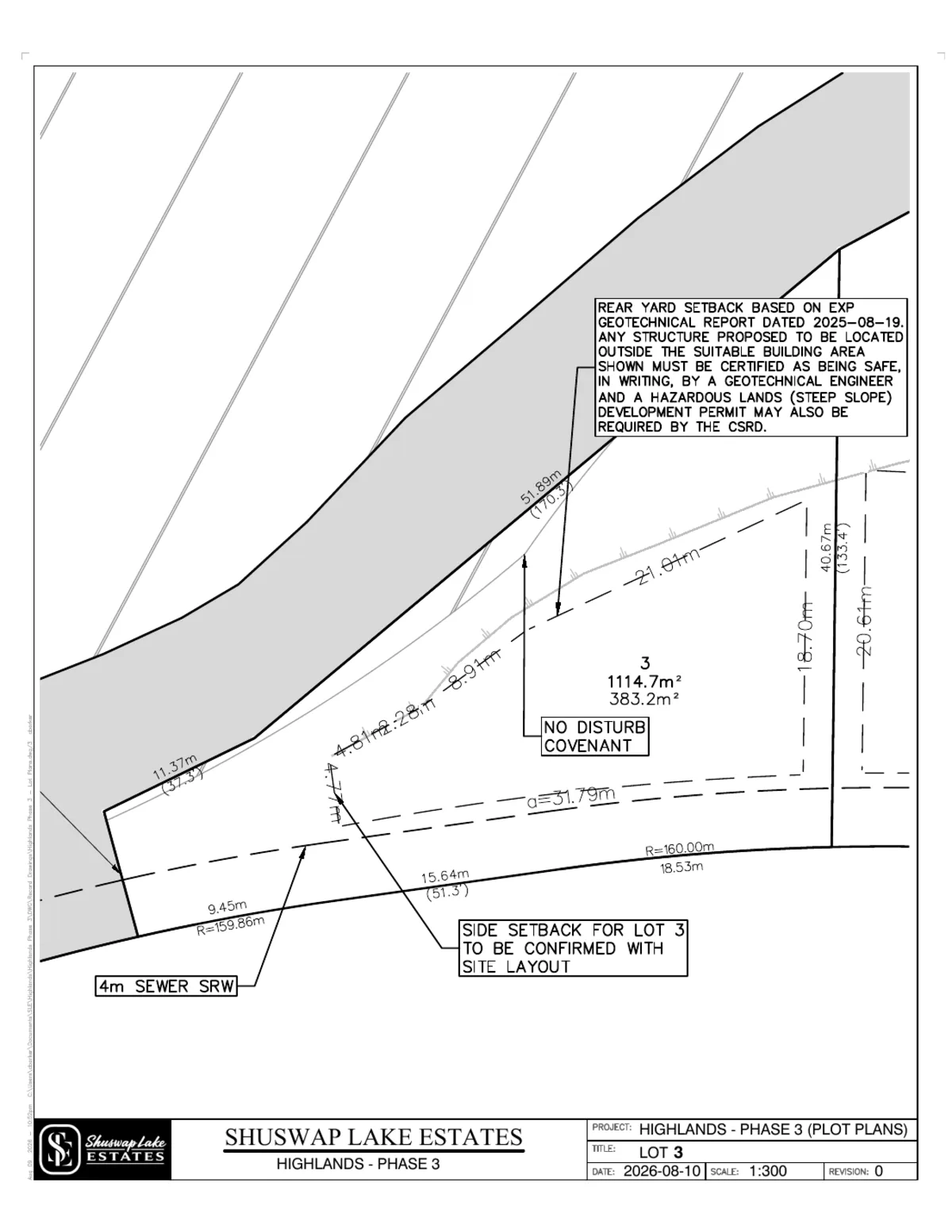 Lot 3 registered survey plot plan — dimensions, setbacks and easements, The Highlands at Blind Bay Phase 3