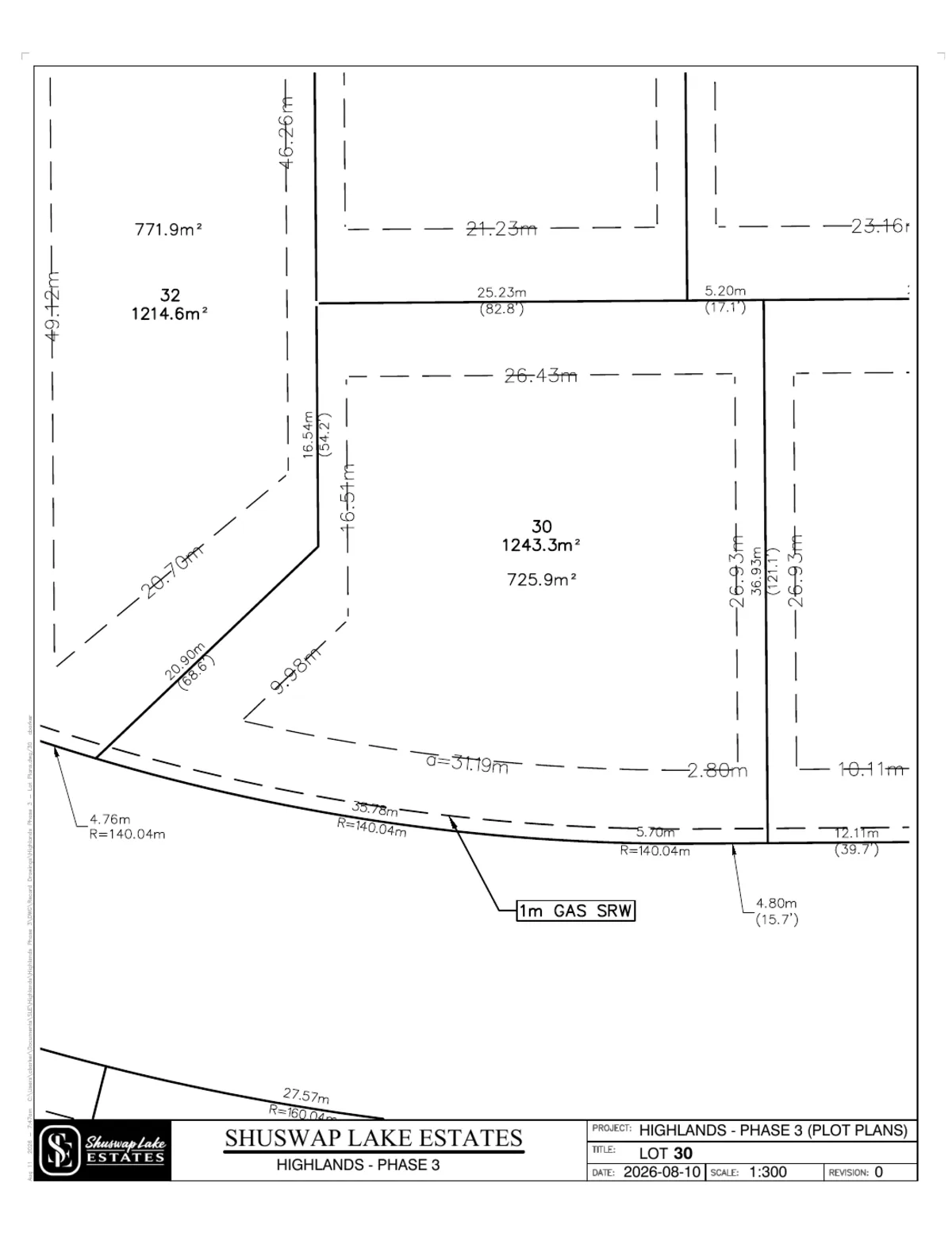 Lot 30 registered survey plot plan — dimensions, setbacks and easements, The Highlands at Blind Bay Phase 3