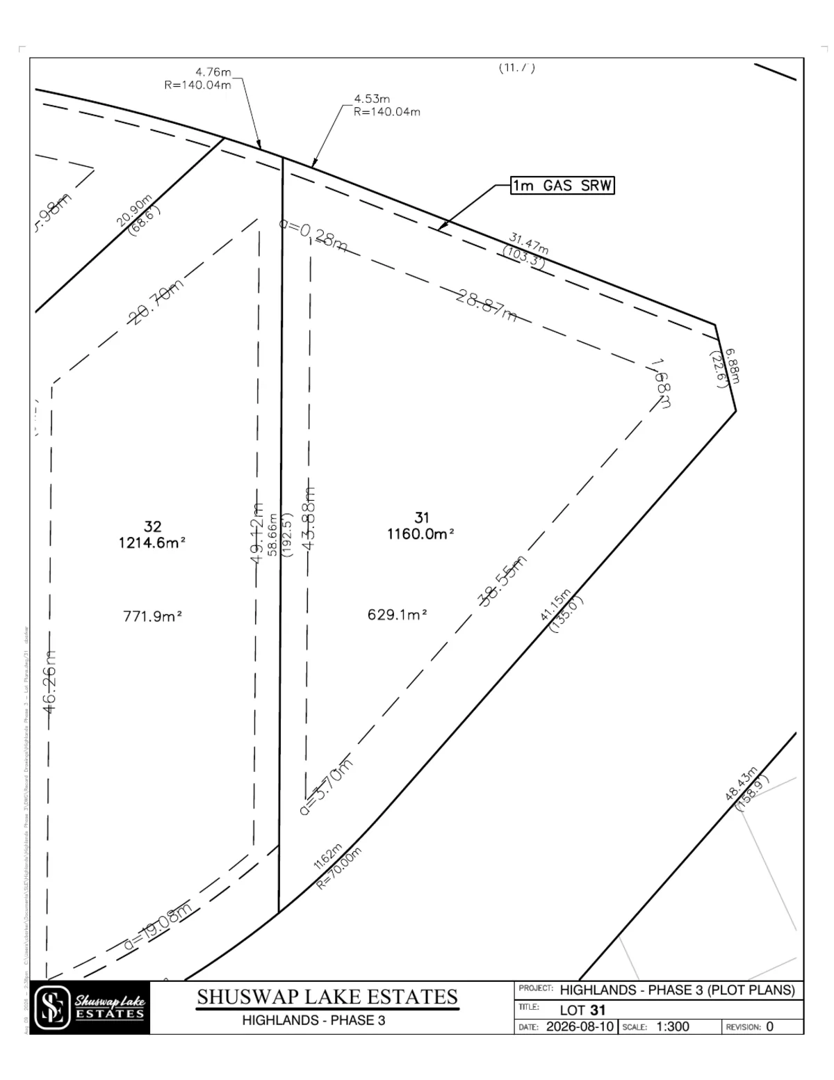 Lot 31 registered survey plot plan — dimensions, setbacks and easements, The Highlands at Blind Bay Phase 3