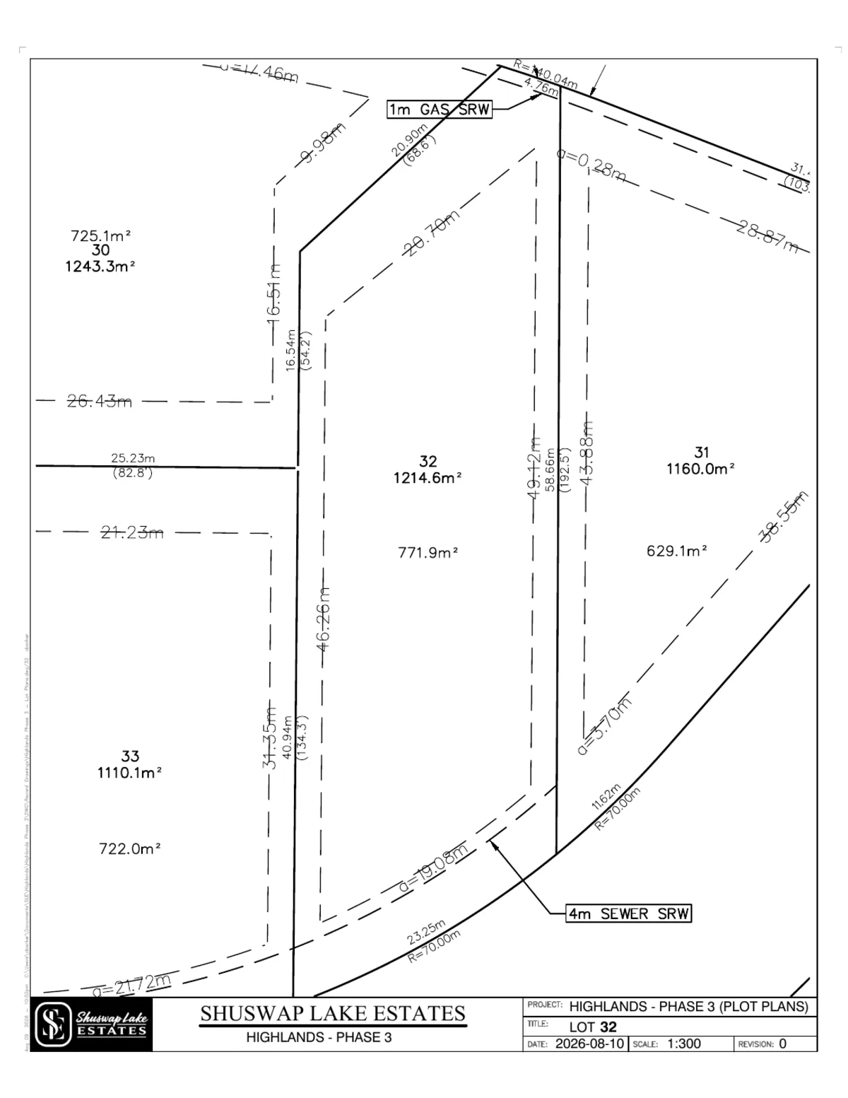 Lot 32 registered survey plot plan — dimensions, setbacks and easements, The Highlands at Blind Bay Phase 3