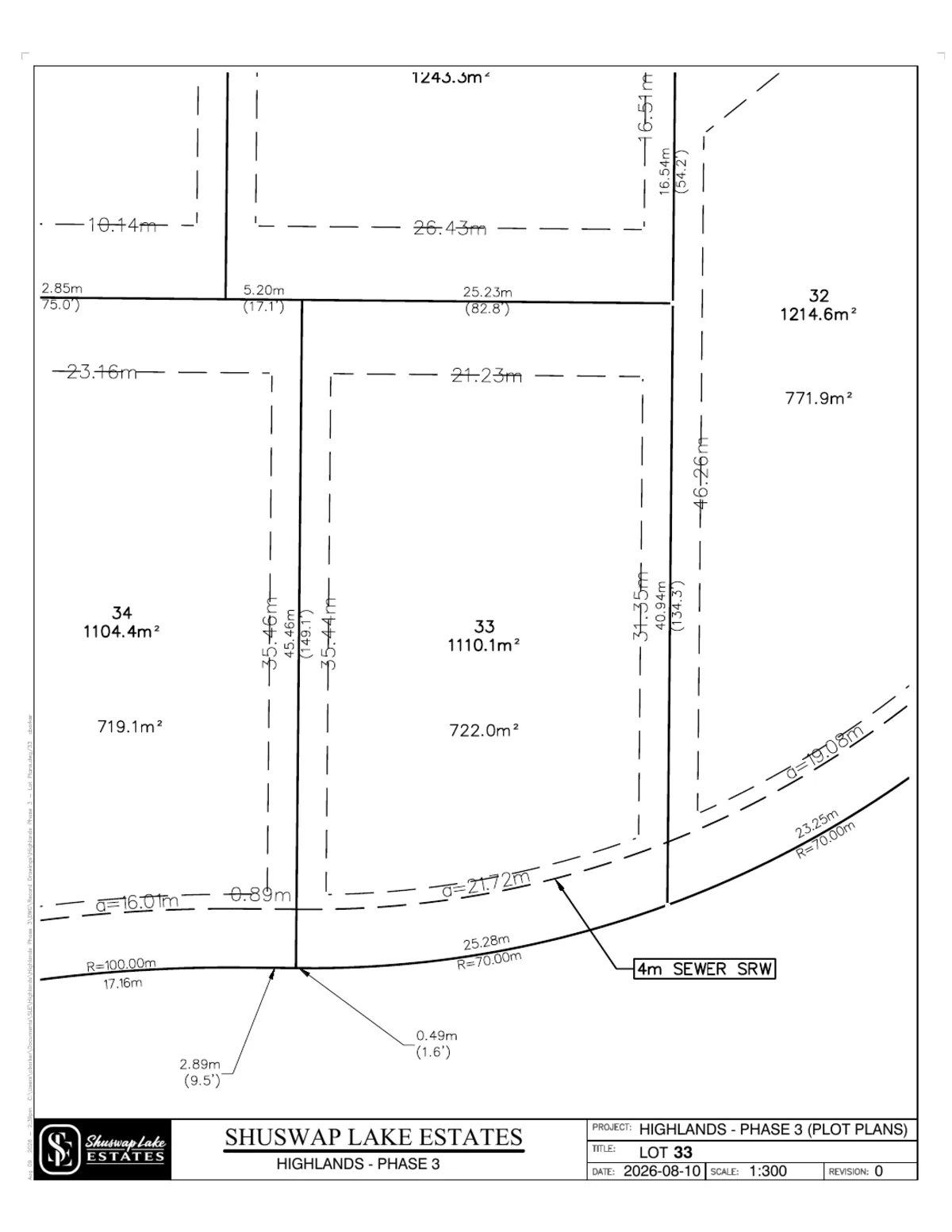Lot 33 registered survey plot plan — dimensions, setbacks and easements, The Highlands at Blind Bay Phase 3