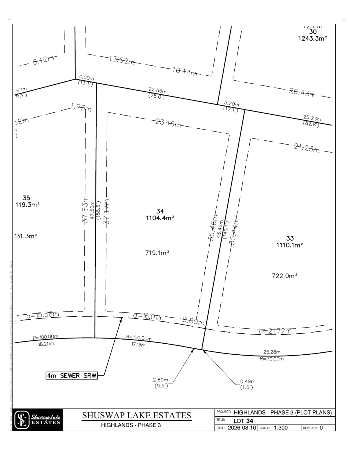 Lot 34 registered survey plot plan — dimensions, setbacks and easements, The Highlands at Blind Bay Phase 3