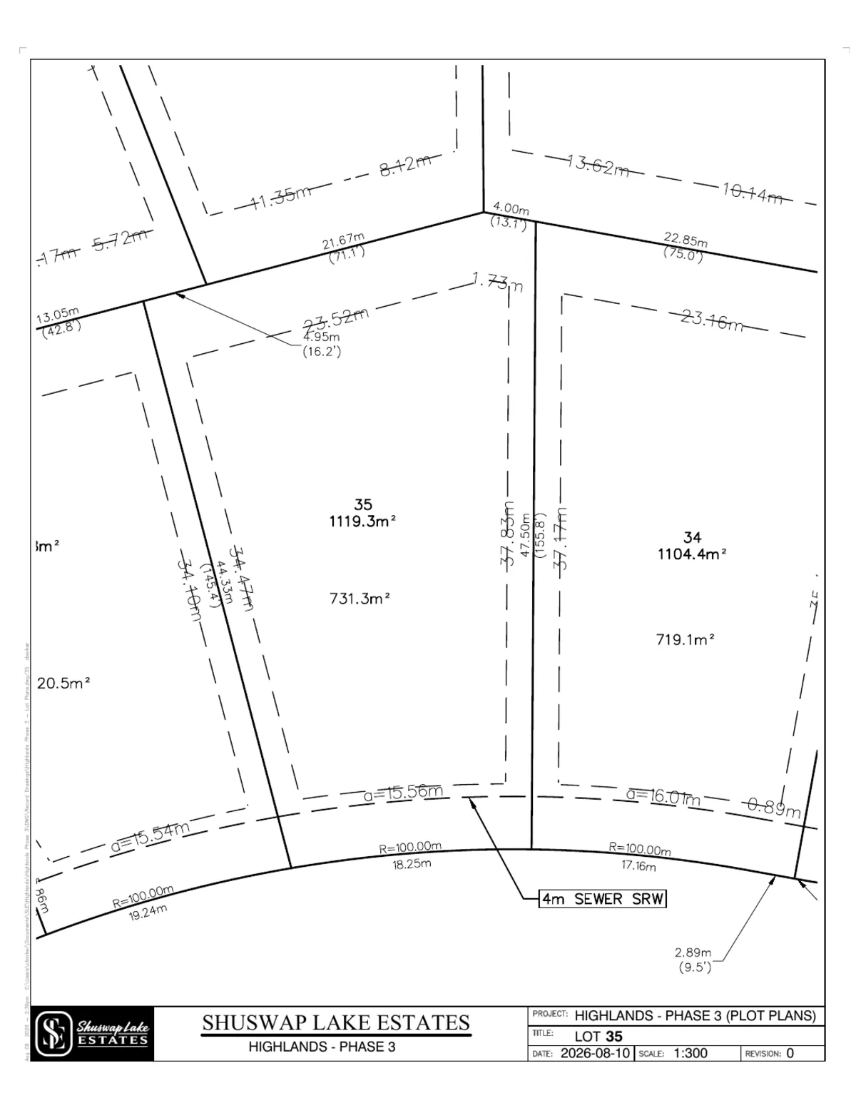 Lot 35 registered survey plot plan — dimensions, setbacks and easements, The Highlands at Blind Bay Phase 3
