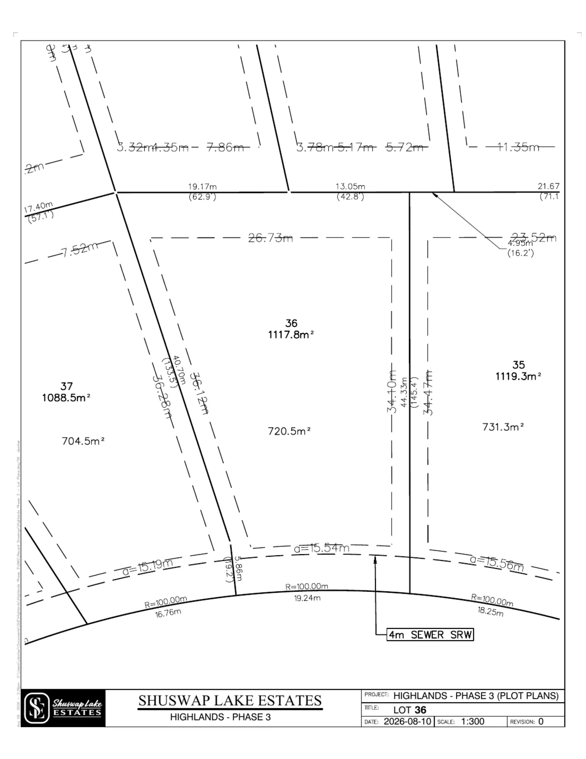 Lot 36 registered survey plot plan — dimensions, setbacks and easements, The Highlands at Blind Bay Phase 3