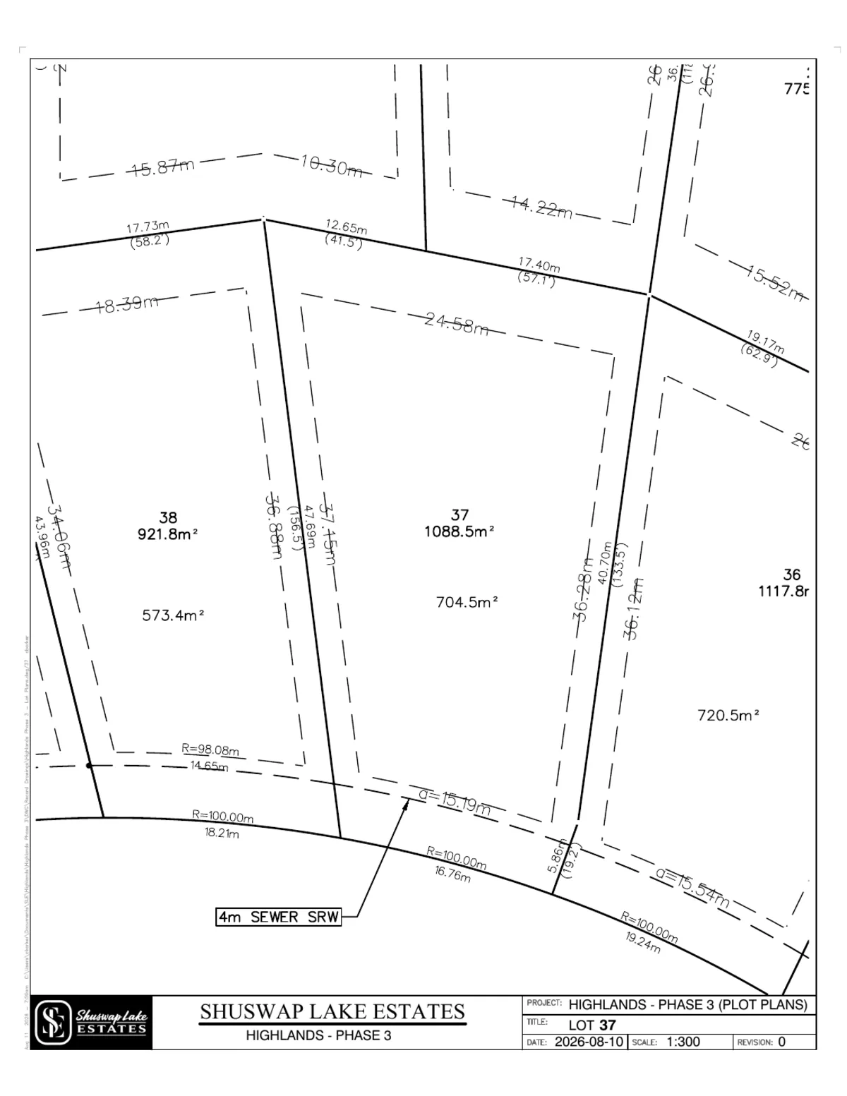 Lot 37 registered survey plot plan — dimensions, setbacks and easements, The Highlands at Blind Bay Phase 3
