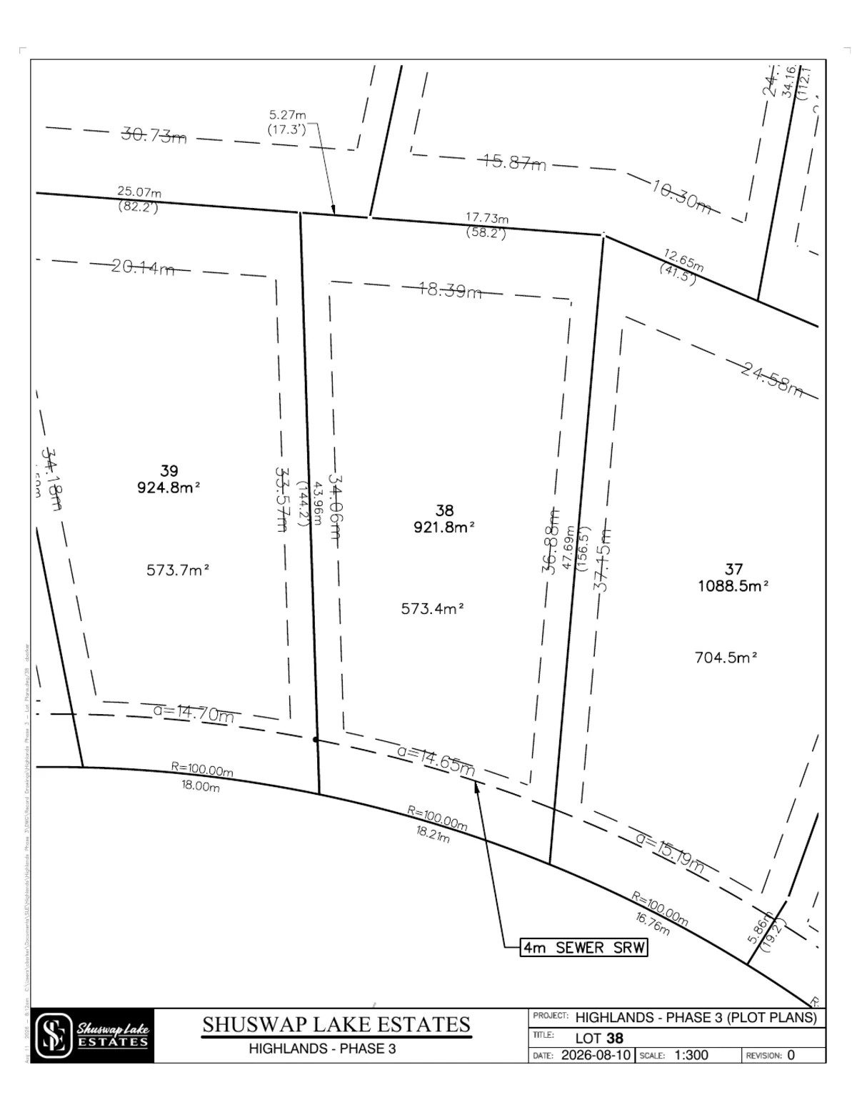 Lot 38 registered survey plot plan — dimensions, setbacks and easements, The Highlands at Blind Bay Phase 3