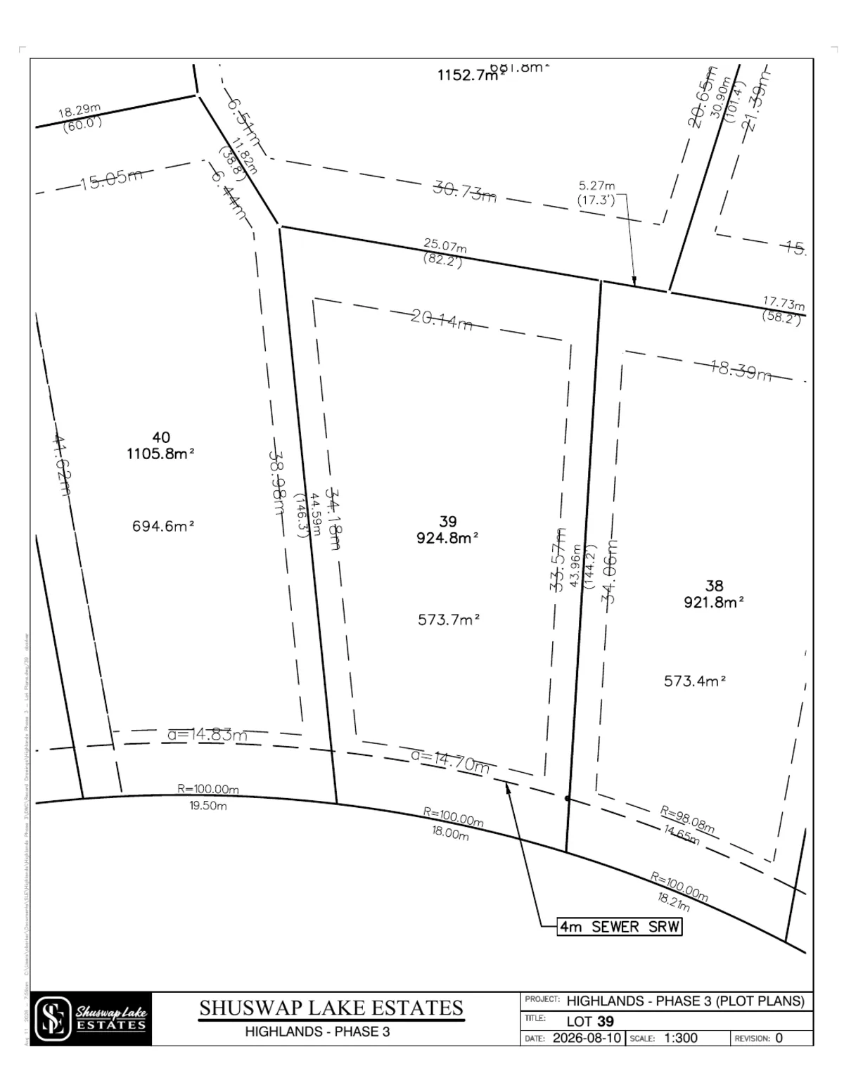 Lot 39 registered survey plot plan — dimensions, setbacks and easements, The Highlands at Blind Bay Phase 3