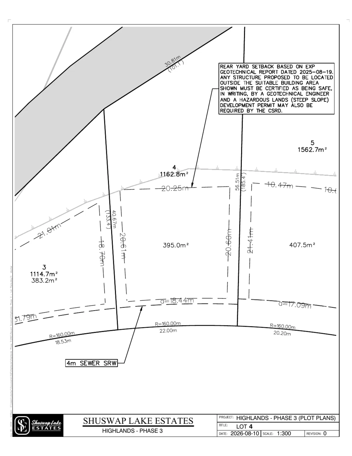Lot 4 registered survey plot plan — dimensions, setbacks and easements, The Highlands at Blind Bay Phase 3