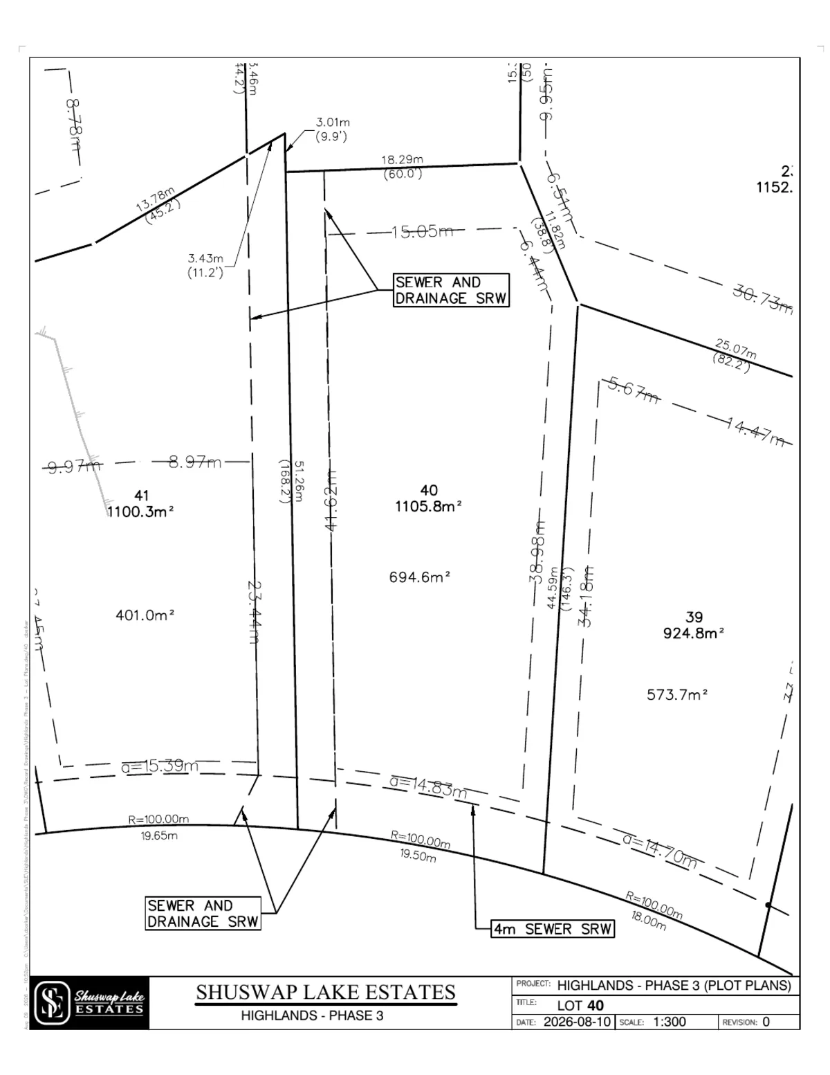 Lot 40 registered survey plot plan — dimensions, setbacks and easements, The Highlands at Blind Bay Phase 3