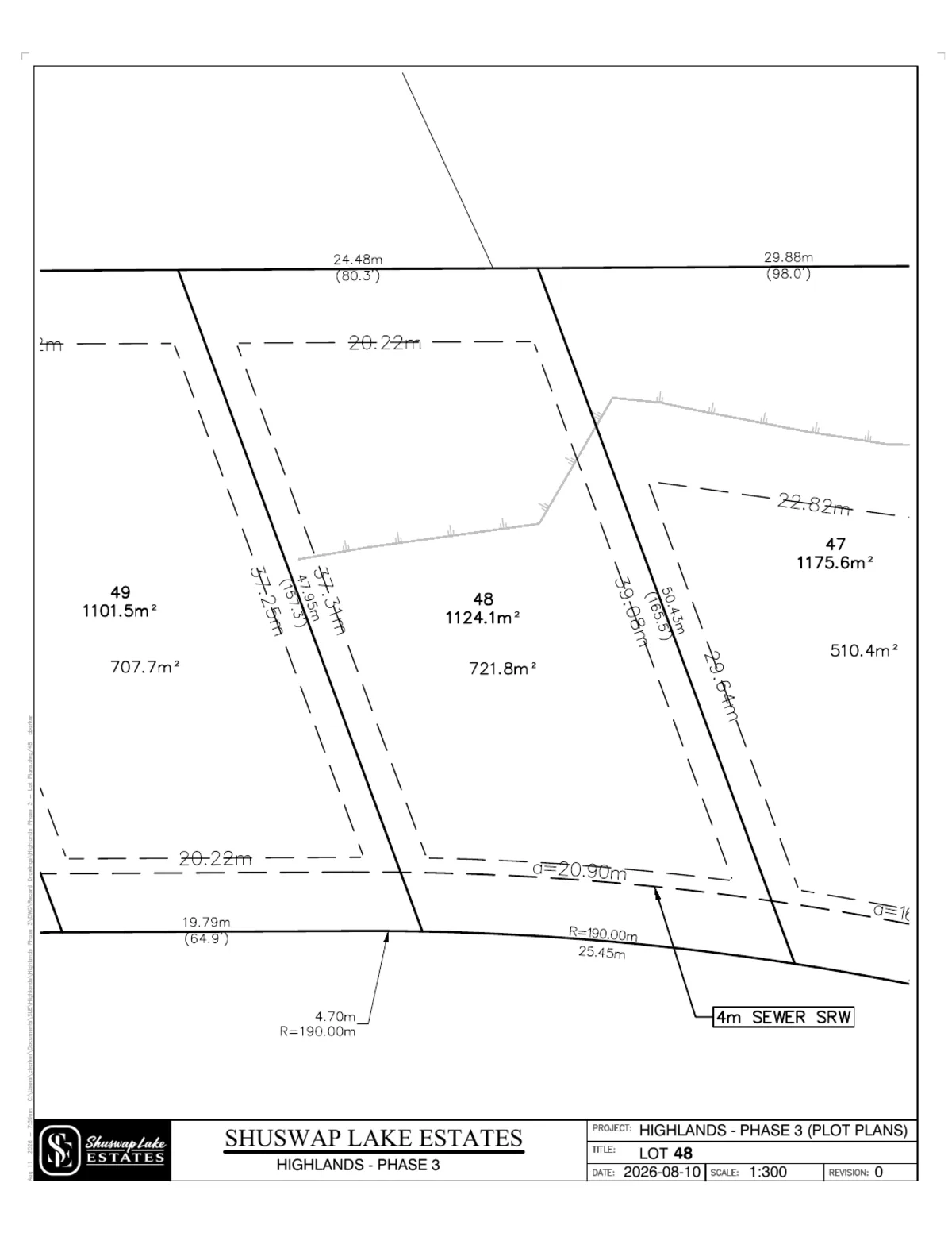 Lot 48 registered survey plot plan — dimensions, setbacks and easements, The Highlands at Blind Bay Phase 3