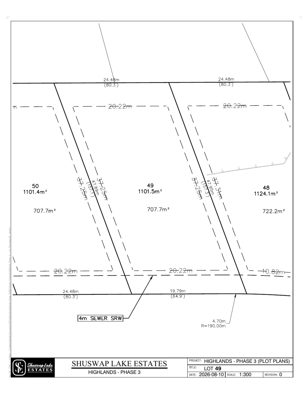 Lot 49 registered survey plot plan — dimensions, setbacks and easements, The Highlands at Blind Bay Phase 3