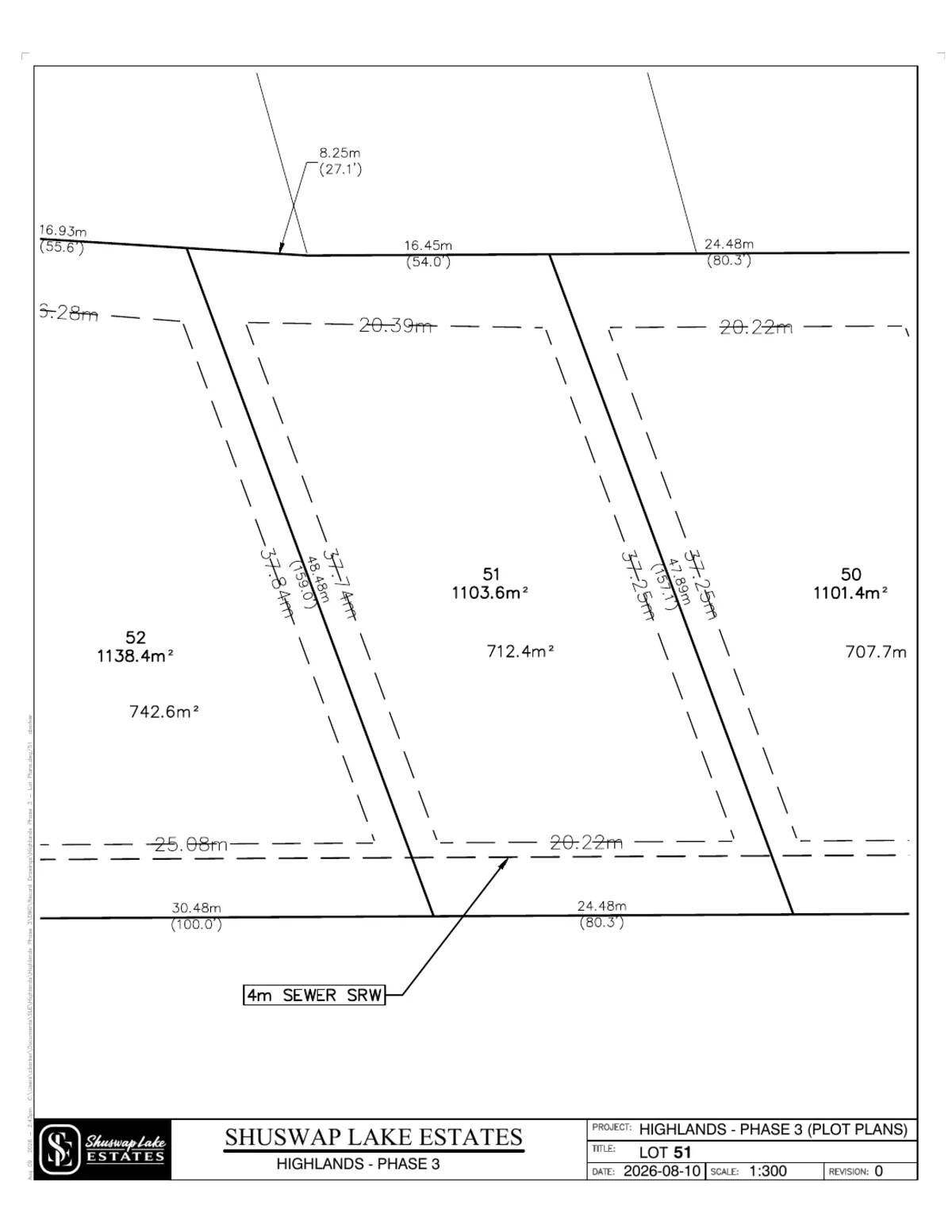 Lot 51 registered survey plot plan — dimensions, setbacks and easements, The Highlands at Blind Bay Phase 3