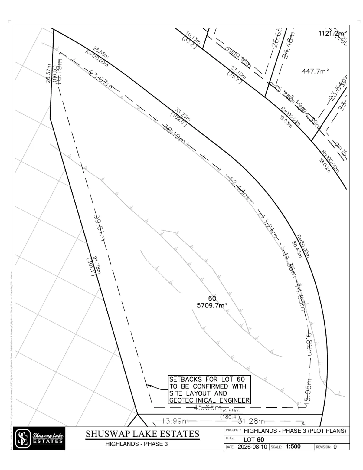 Lot 60 registered survey plot plan — dimensions, setbacks and easements, The Highlands at Blind Bay Phase 3