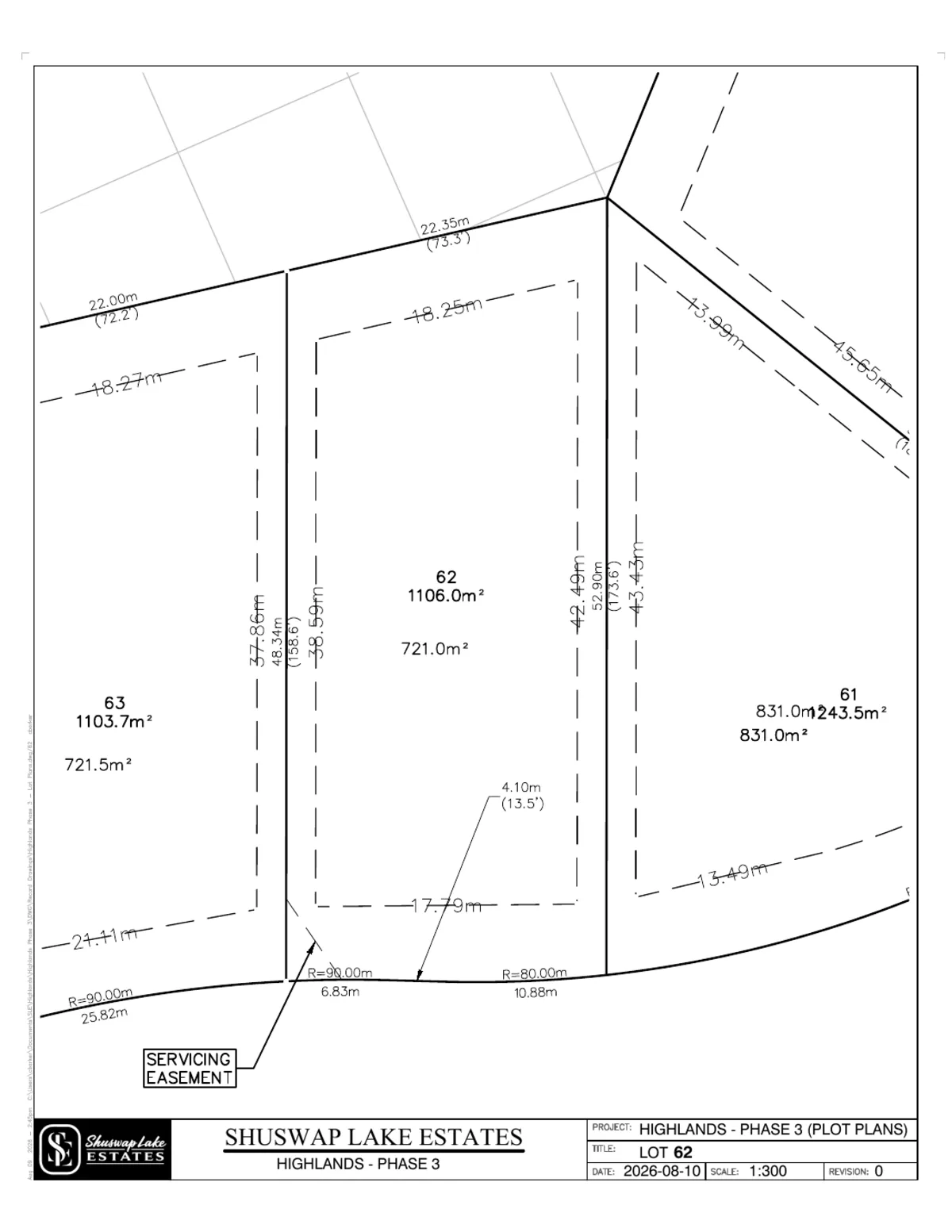 Lot 62 registered survey plot plan — dimensions, setbacks and easements, The Highlands at Blind Bay Phase 3