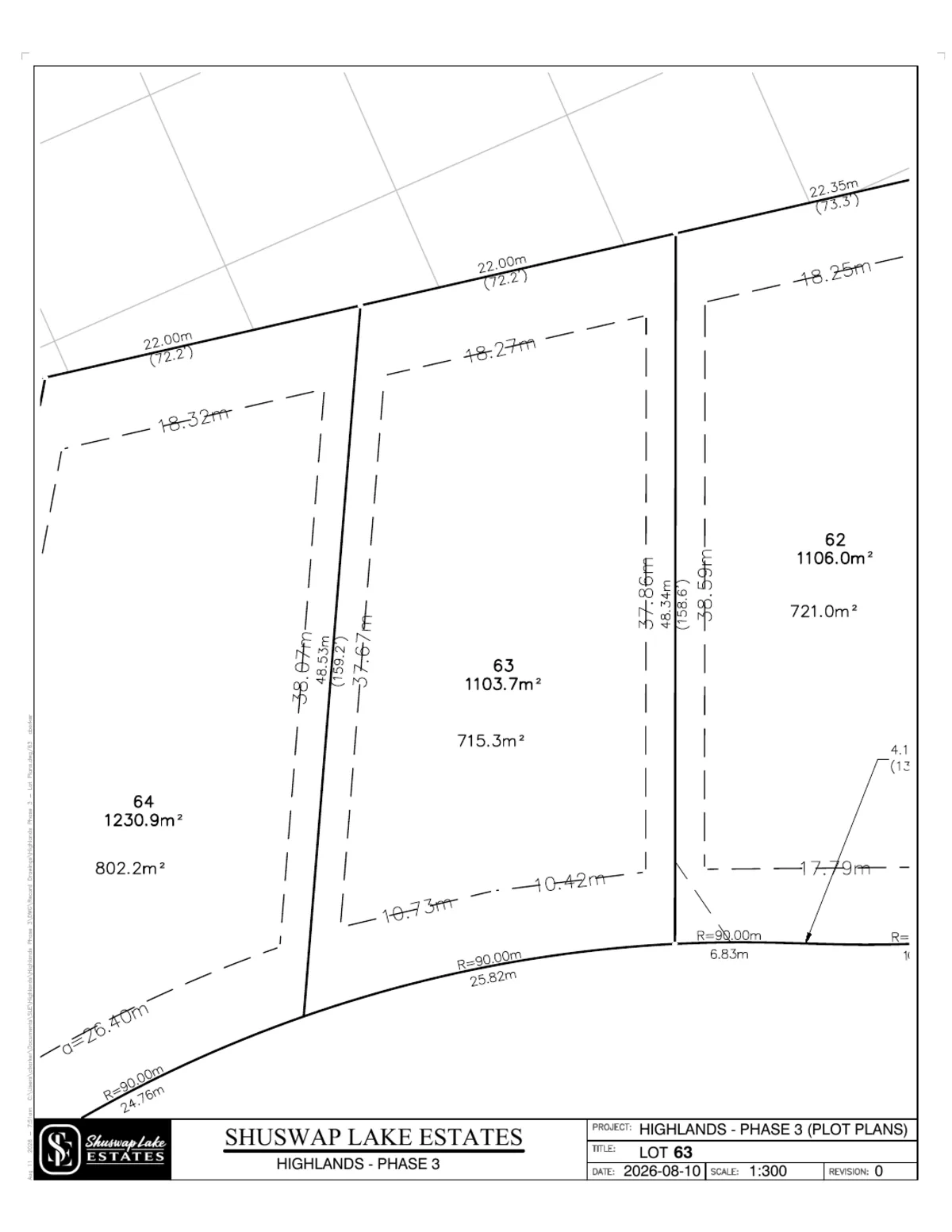 Lot 63 registered survey plot plan — dimensions, setbacks and easements, The Highlands at Blind Bay Phase 3