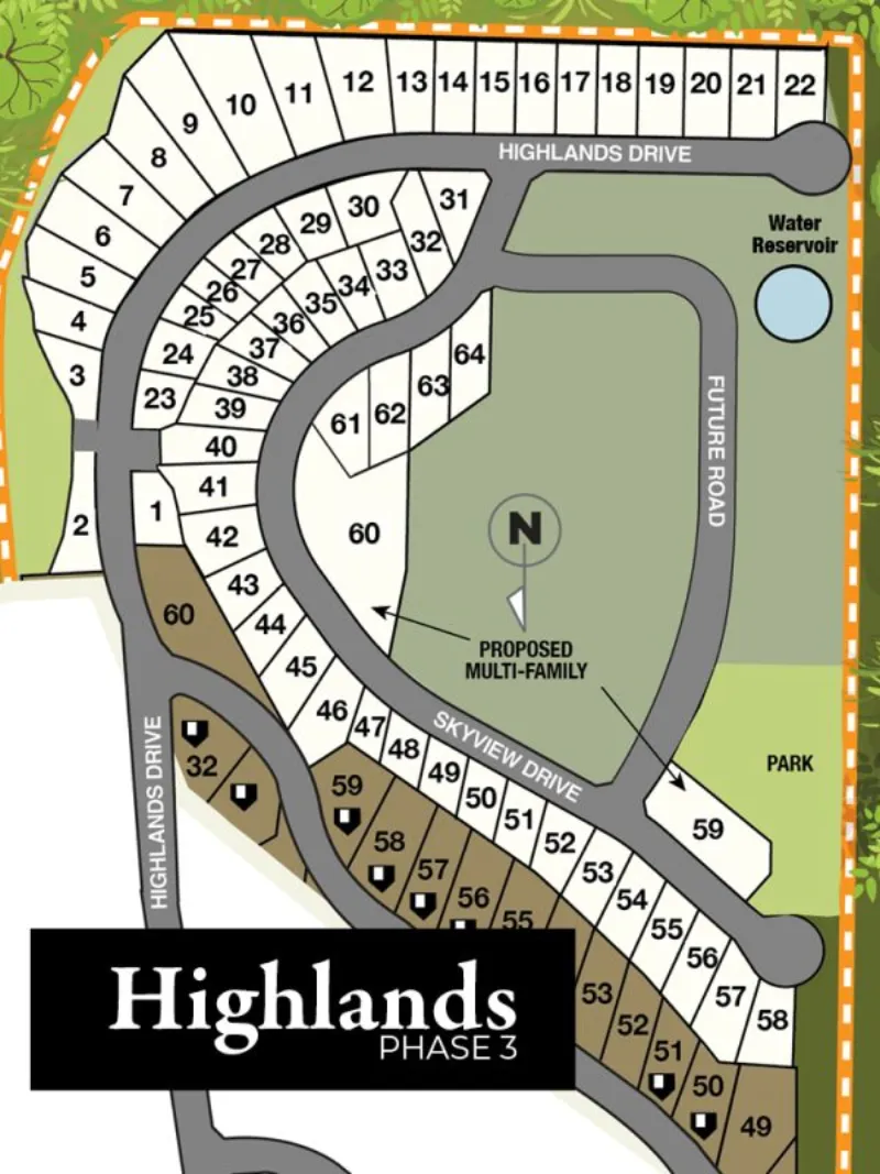 The Highlands at Blind Bay Phase 3 site plan showing lots 1 to 64